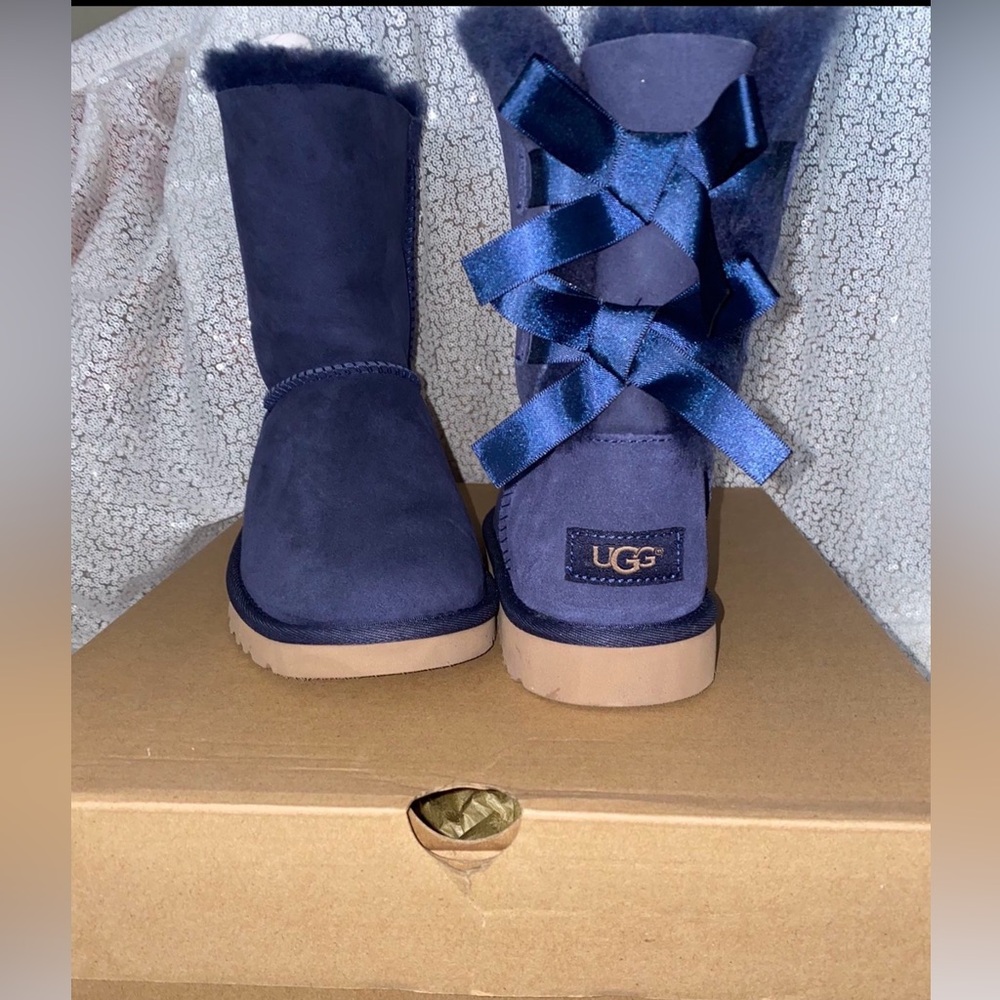 UGG Dark Blue Boots with Satin Bows